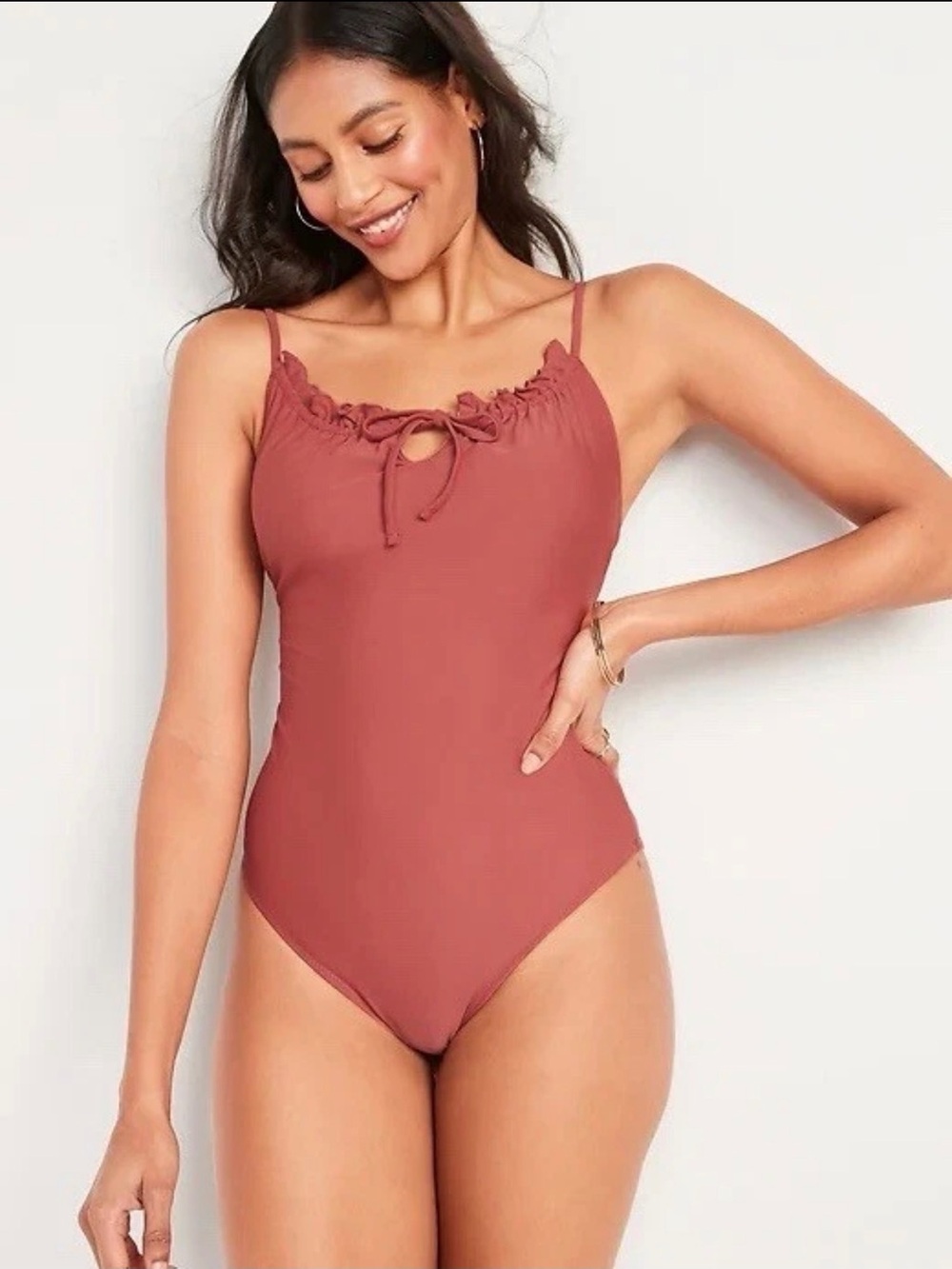 Old Navy One Piece Swimsuit Women’s M Terracotta Ruched Tie Front Swim